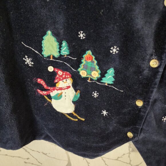 Penningtons VTG Navy Velvet Winter Snowman Embroidered Holidays Vest - Picture 3 of 6